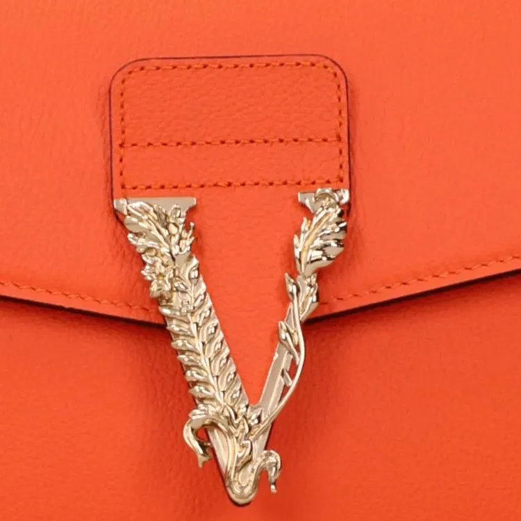 VERSACE Leather Shoulder Bag, Crossbody Bag, Handbag Women's Orange-3