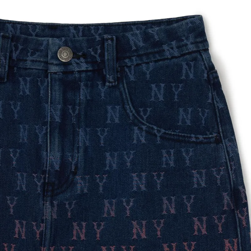 MLB New York Yankees Denim Gradation Jacquard Monogram New York Yankees Denim Denim Short Skirts Women's Blue-7