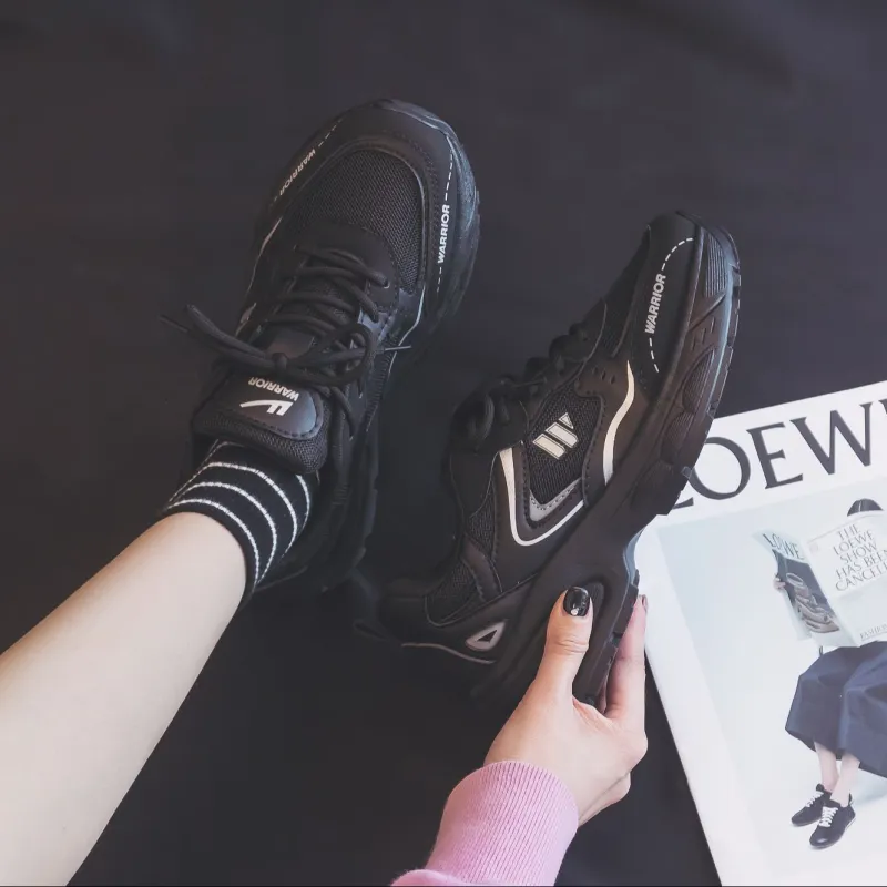 Warrior Warrior Breathable Slip Resistant Low Top Chunky Sneakers Women's Black-7