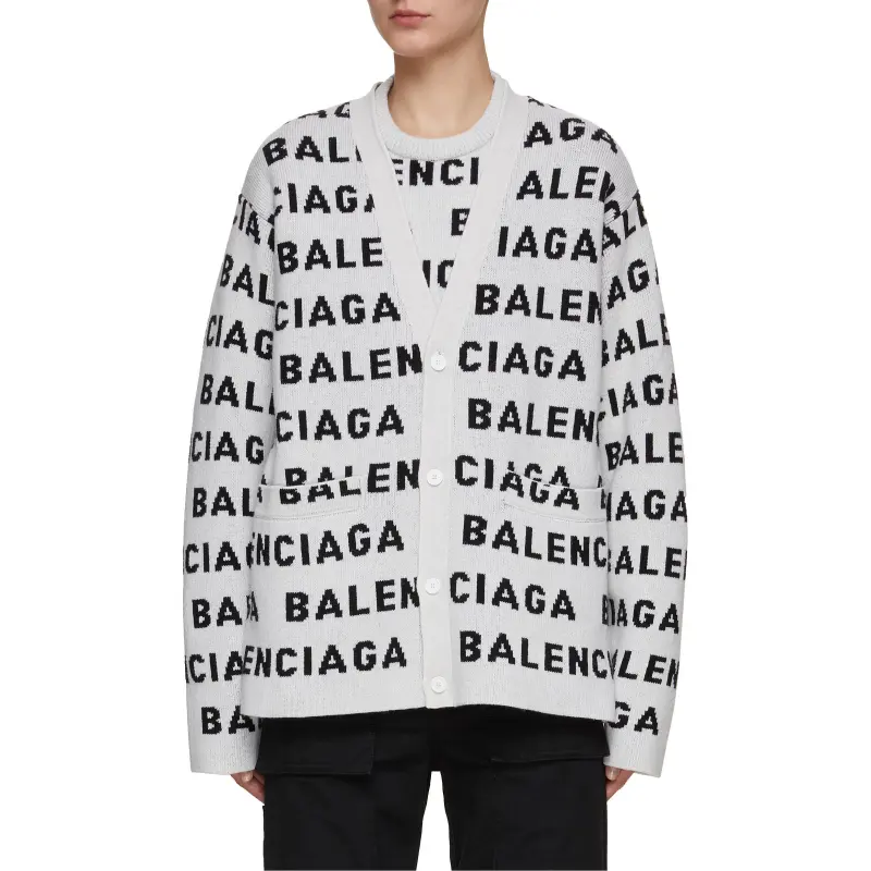 Balenciaga All Over Logo Intarsia Buttoned Cardigan-3