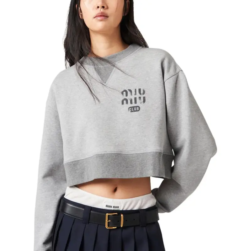 MIU MIU Logo Printed Crewneck Cropped Sweatshirt-4