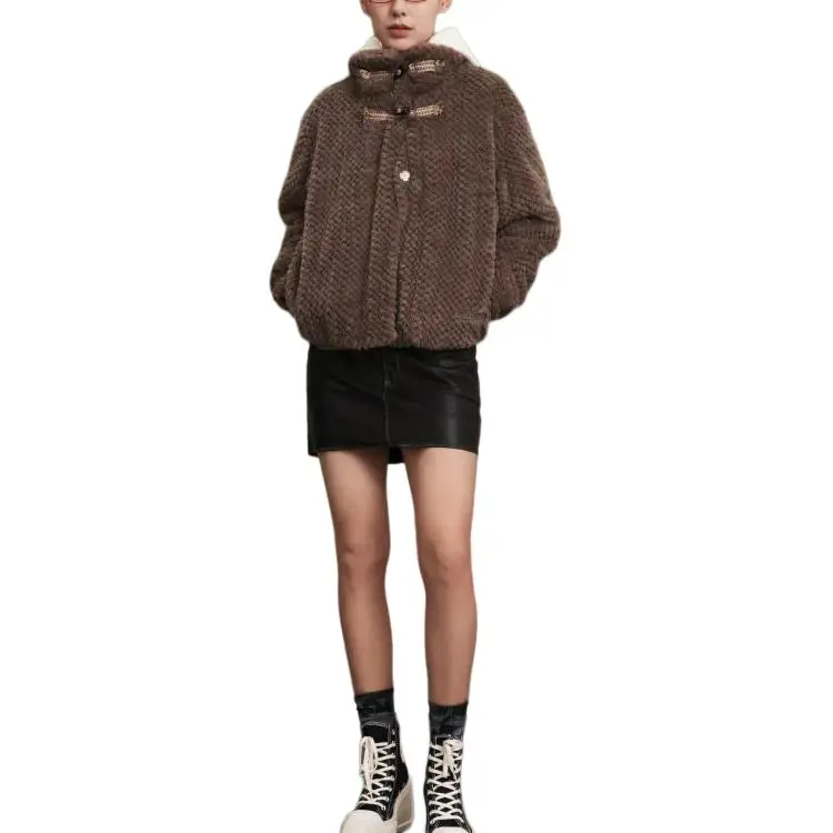 Converse FW23 Velvet feel Coat Women's Gray Brown-2