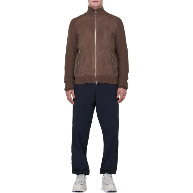 Moncler Cotton And Suede Cardigan Sweater Jackets & Coats Men's Brown-1