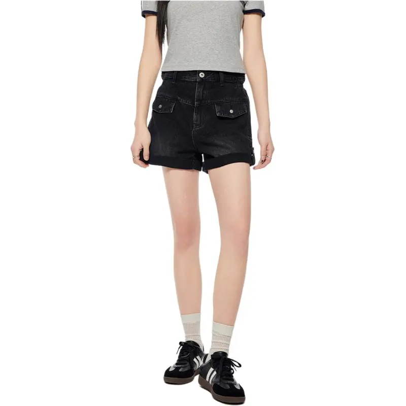 A21 Denim Shorts Women's Black Gray-2
