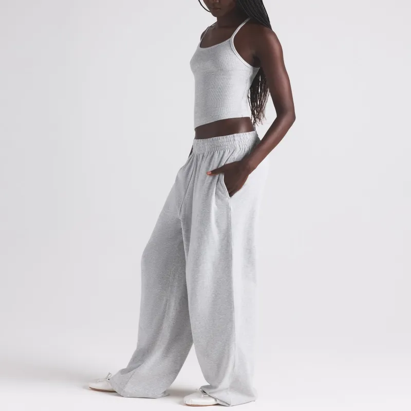 SKIMS SS25 COTTON JERSEY WIDE LEG PANT Casual Pants Women's Light Heather Gray-2
