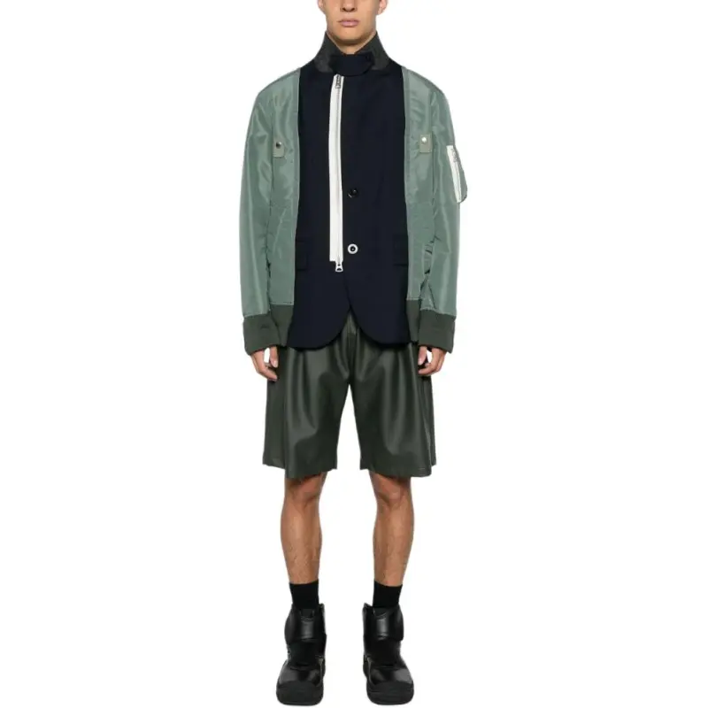 Sacai Contrast Panel Zip Up Long Sleeved Jacket-2