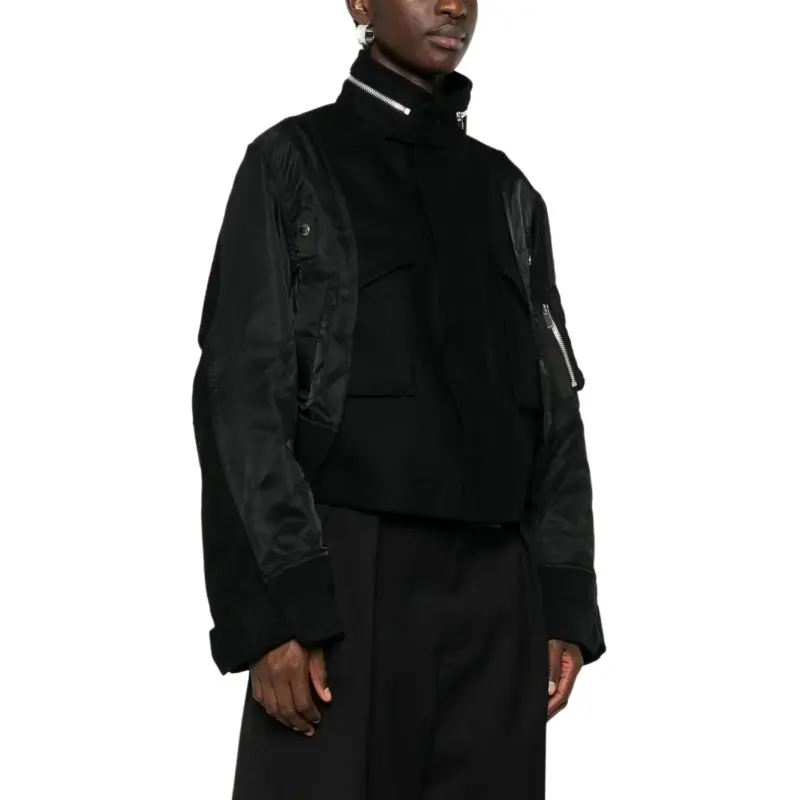 Sacai Wool Melton X Nylon Twill Jacket 'Black'-2