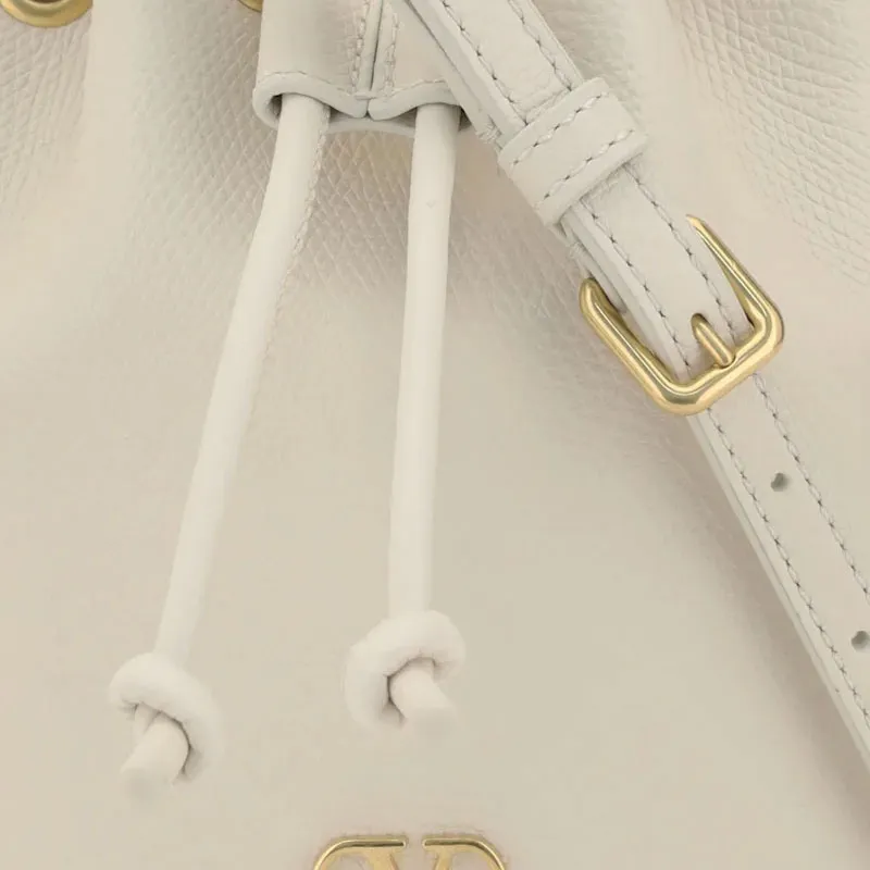 Valentino Vlogo Cow Leather Bucket Bag, Shoulder Bag Mini Women's White-3