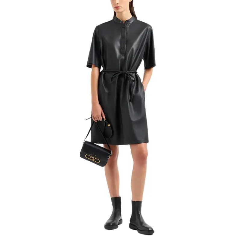 EMPORIO ARMANI Short sleeved Dress In Semi aniline Lambskin Nappa Leather With A Belt-1