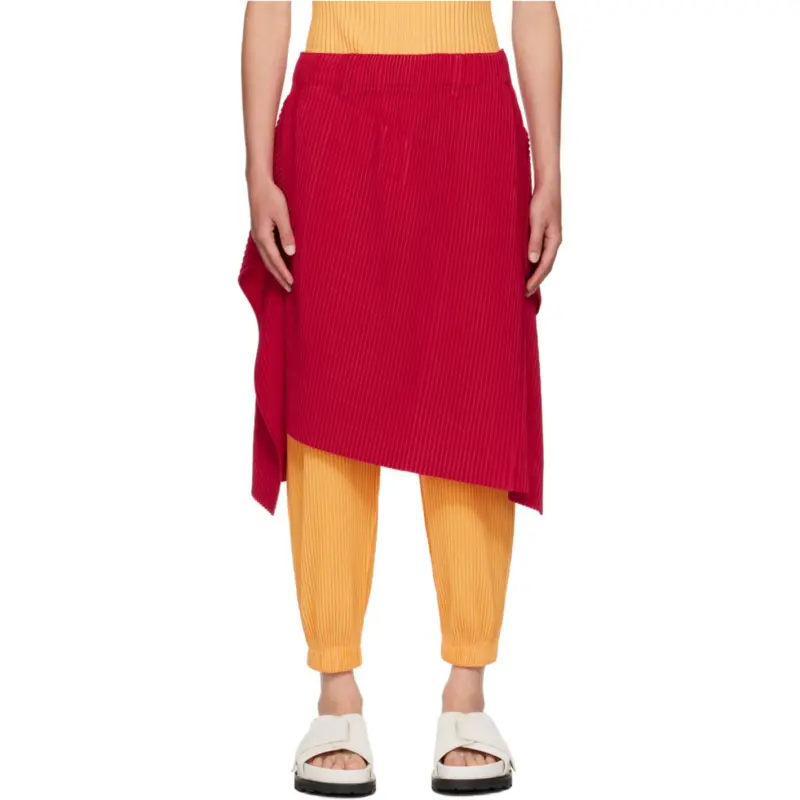 Homme Plissé Issey Miyake Casual Long Skirt Women's Red-1
