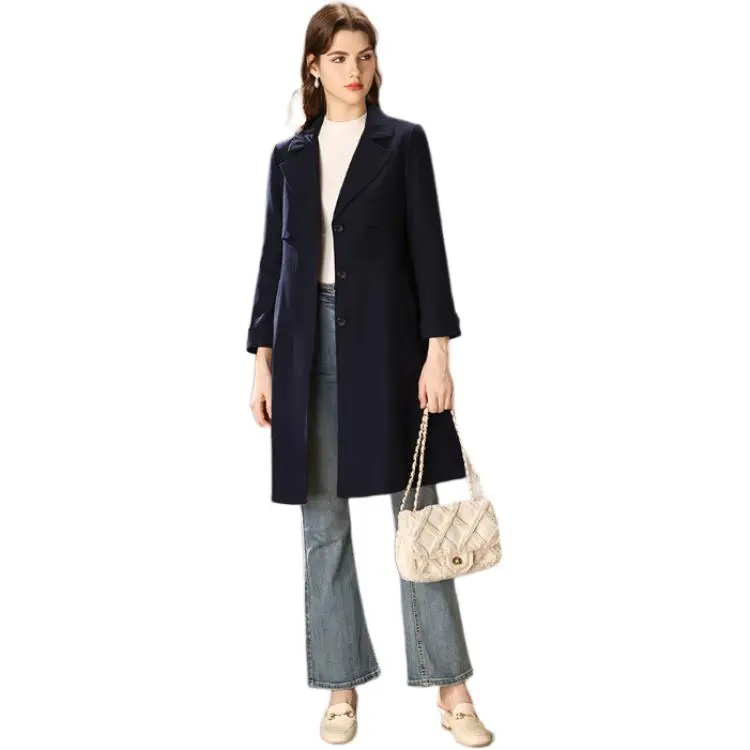 FENHONGMALI Trench Coat Women's Navy Blue-4