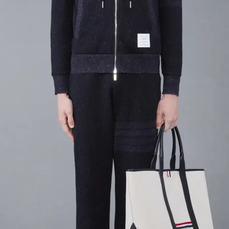 THOM BROWNE Flecked Knitted Track Pants-3