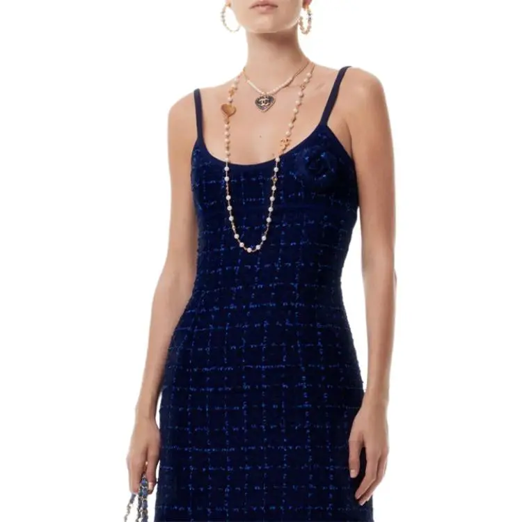 CHANEL 24 Spring Summer Slip Dress Women's Marine Blue-1