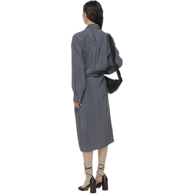 Lemaire Straight Collar Twisted Dress 'Asphalt'-2