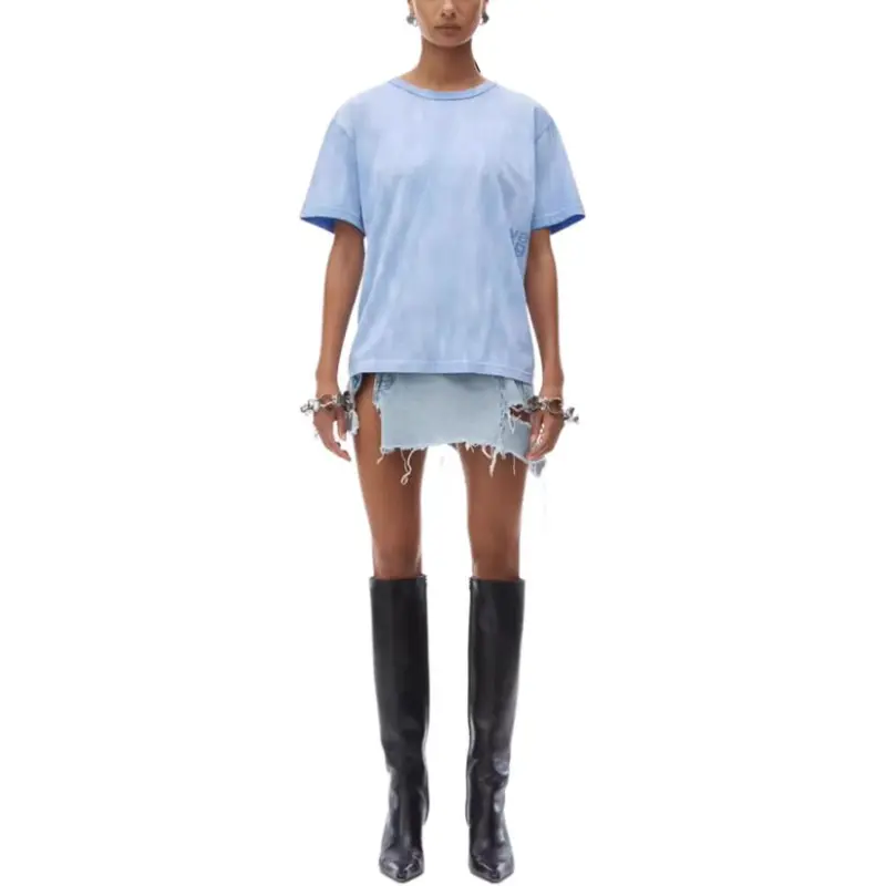T By Alexander Wang Essential Jersey Puff Logo Short Sleeve Tee Washed Pale Blue-4