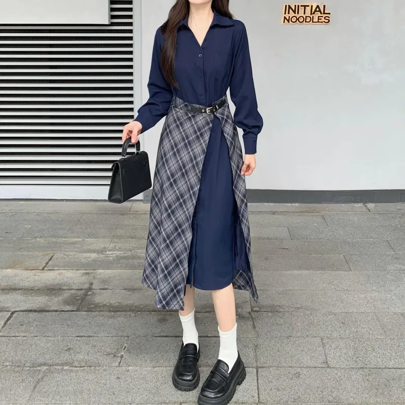 GULIANFEI Long-Sleeved Dresses Women's Navy Blue-2
