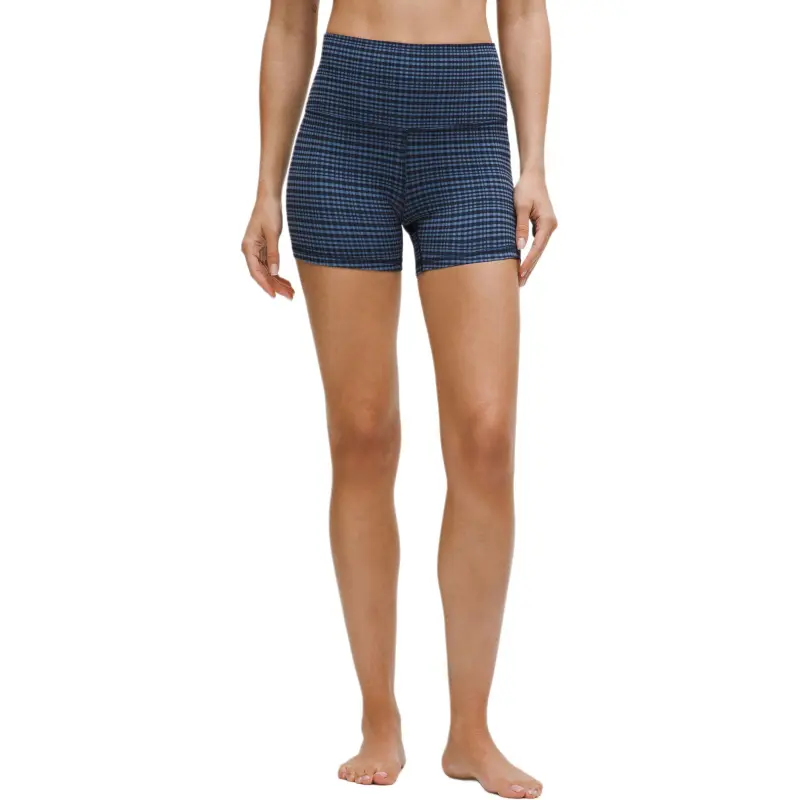 Lululemon Align™Nulu™ Yoga Shorts 4' Women's Washed Denim Blue Multicolor Light Reflecting Plaid-2