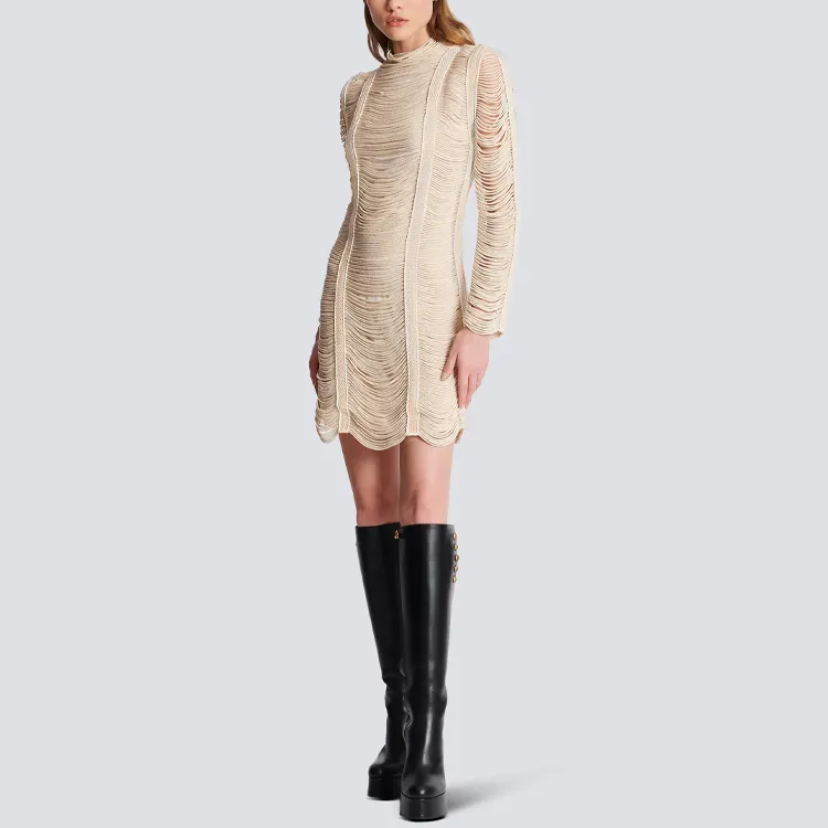 BALMAIN Long-Sleeved Dresses Women's Beige-3