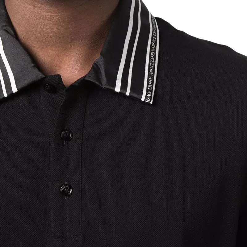 VERSACE Striped-Edge Short-Sleeved Polo Shirt-4