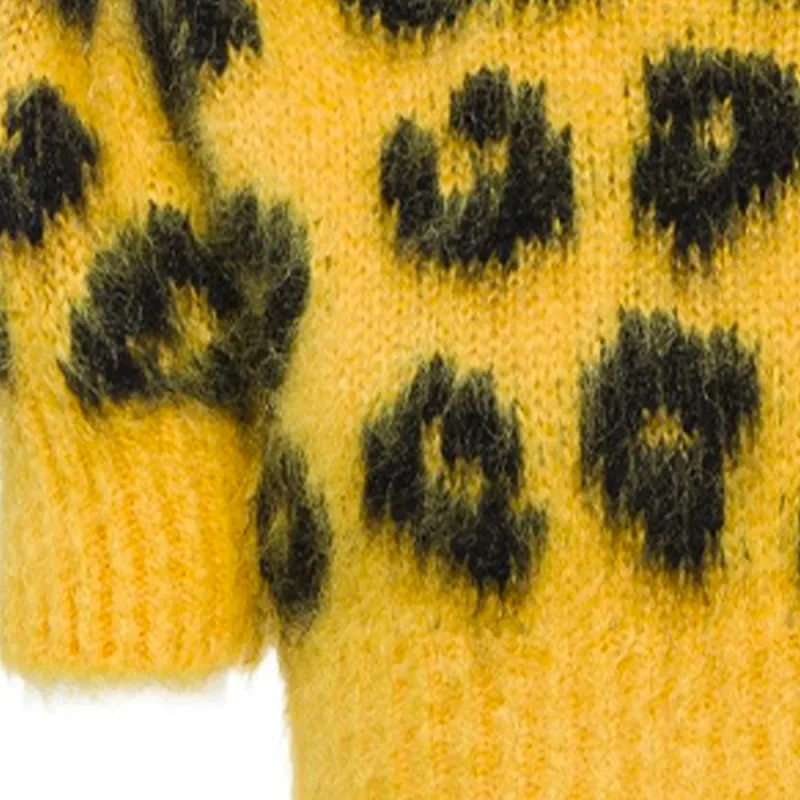 MIU MIU Women's Leopard Knit Cropped Wool Sweater Yellow-4