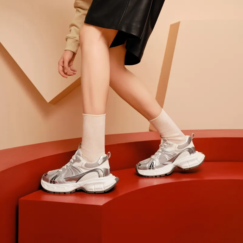 TOOMANYSHOES Vintage Party Low Top Chunky Sneakers 4cm Women's-5