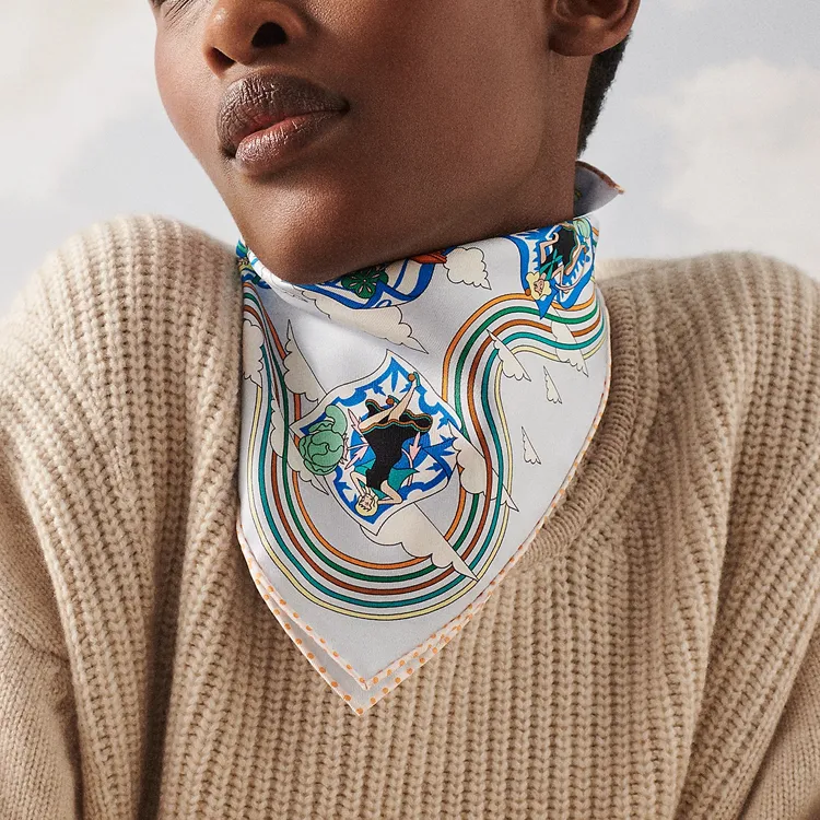 HERMES Carres Volants Silk Scarves Women's Sky Blue-1