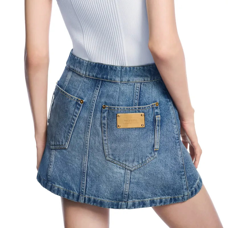 LOUIS VUITTON Button Front Denim Mini Skirt-2