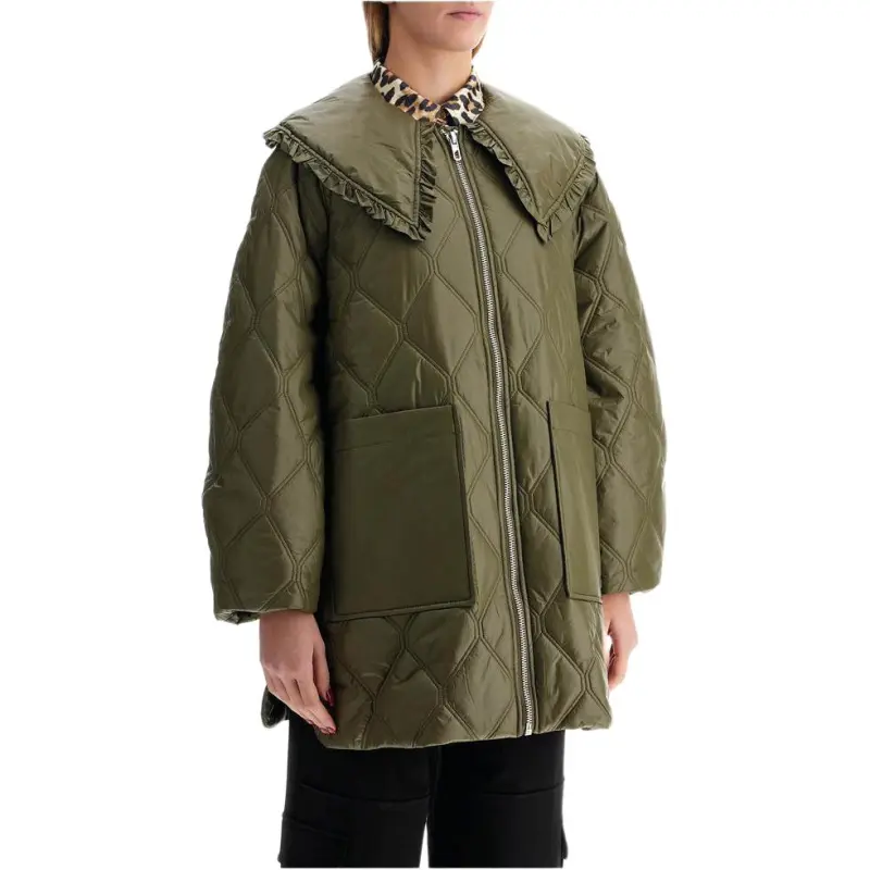 GANNI Shiny Quilted Zipped Oversized Jacket-1