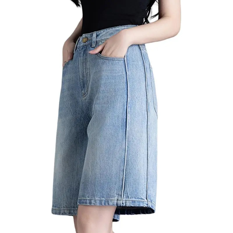 You Cow Me Pants Denim Shorts Women's Jade Sea Blue-11