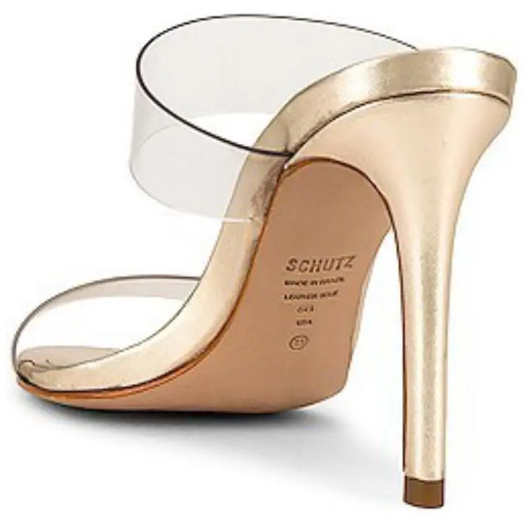 Schutz Slide Slippers 9cm Women's Gold-4