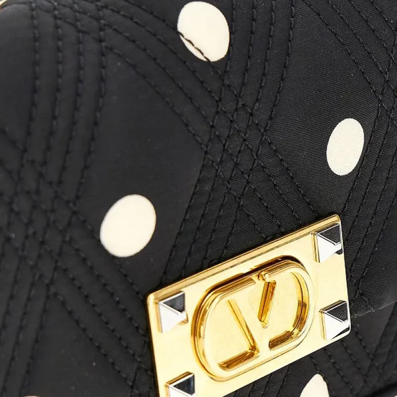 Valentino GARAVANI Diamond Quilting Twill Shoulder Bag Trumpets Women's Black-2