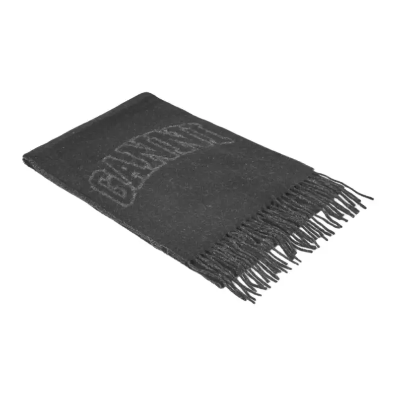 GANNI Slogan Motif Knit Fringed Scarf-2
