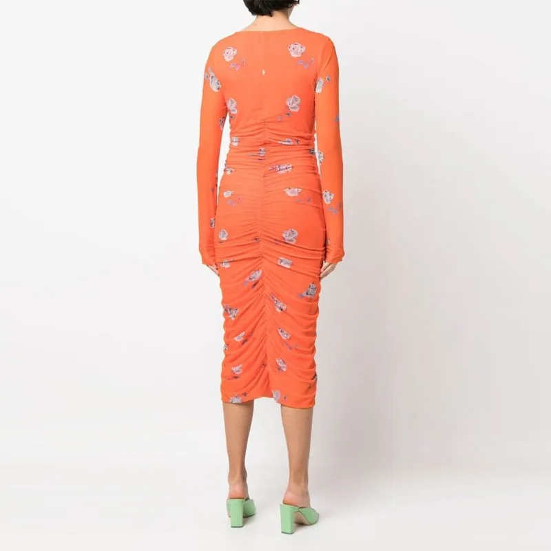 GANNI Long Sleeved Dresses Women's Orange-2