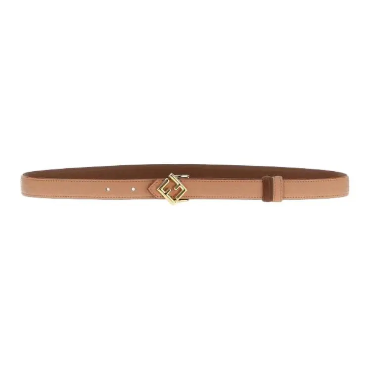 FENDI Calfskin, Leather, Metal Leather Belts Women's Brown 2CM-1