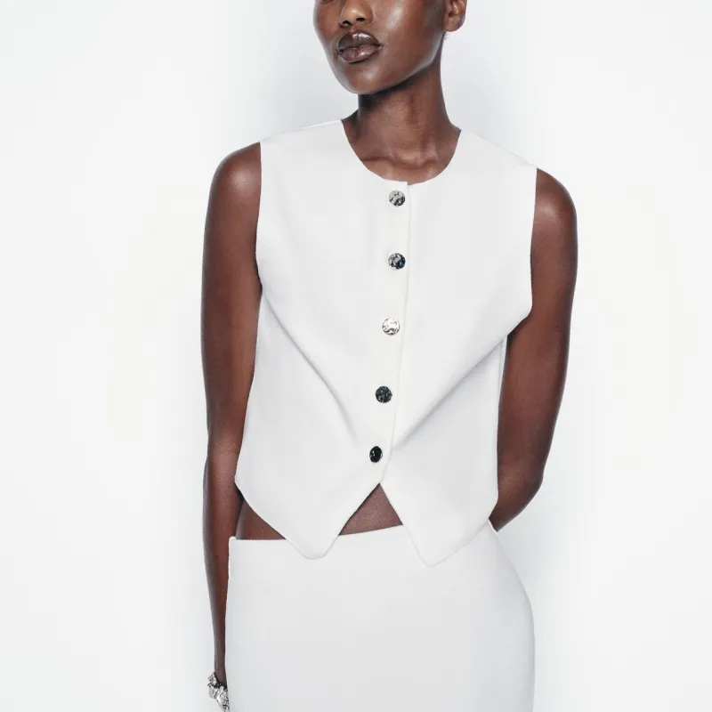 ZARA Vests Women's White-4