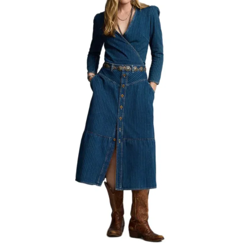 Polo Ralph Lauren SS25 Denim Long Skirt Women's Blue-1