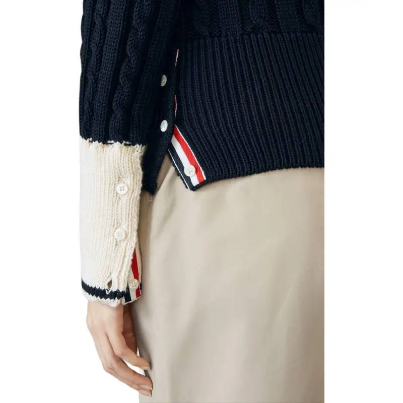 THOM BROWNE 4 Bar Stripe Detailed V Neck Knitted Jumper-5