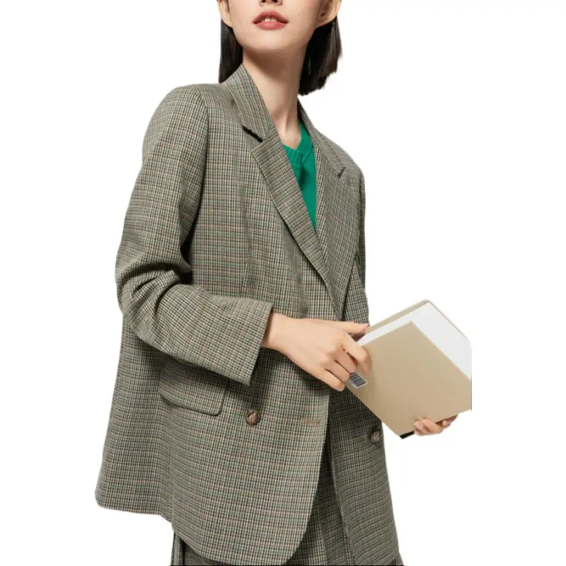 EICHITOO Business Suit Women's Medium Green Plaid Pattern-1