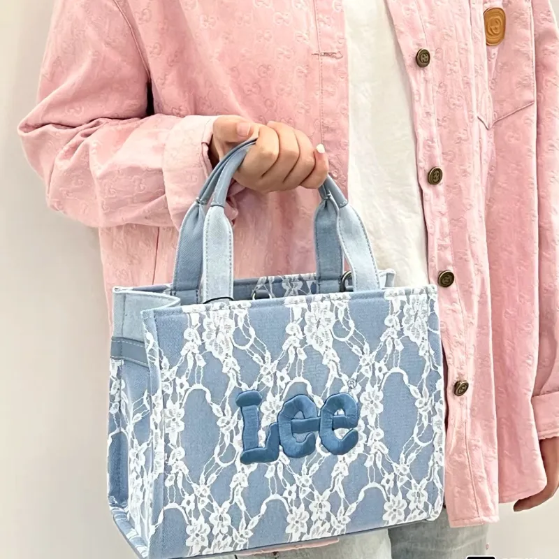 Lee Fabric Handbag, Crossbody Bag, Shoulder Bag Women's Lace Blue White-1