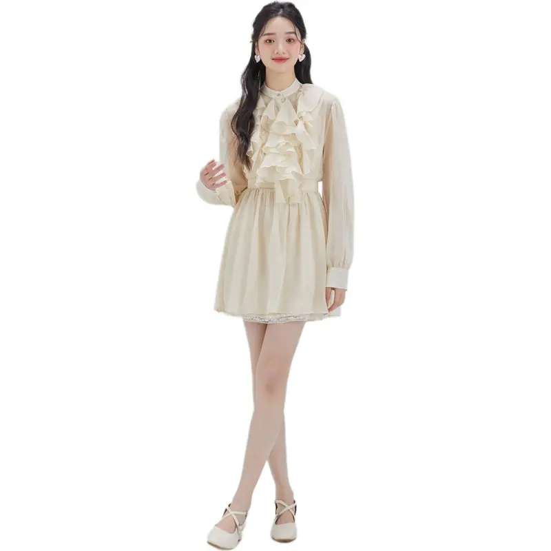DEAR DEER PUFF Long Sleeved Dresses Women's White/Pink-4