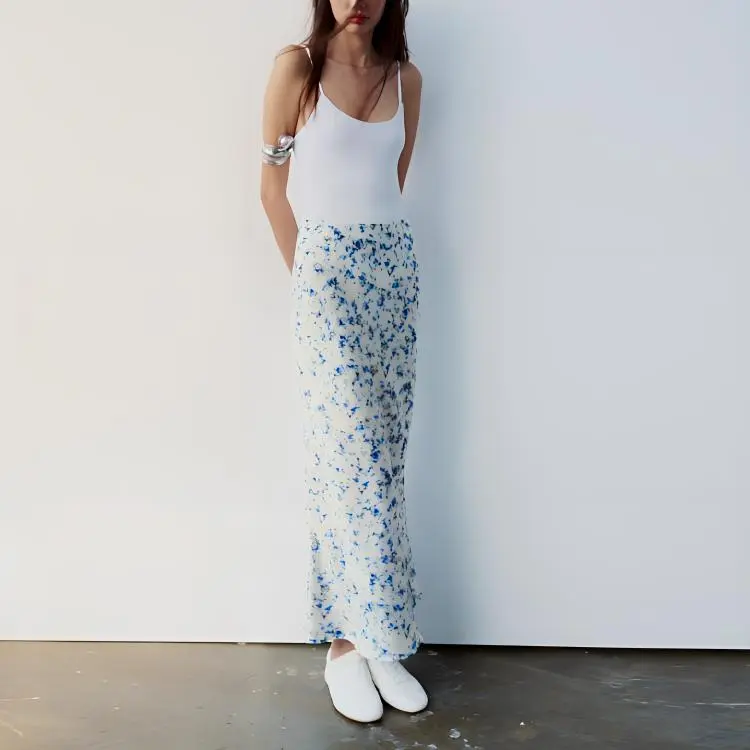 ZARA Casual Long Skirts Women's Blue-4