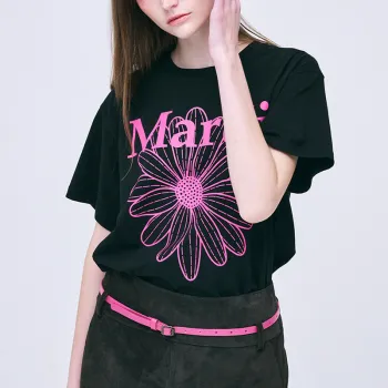 MARDI MERCREDI FW24 Drop Shoulder Sleeve T Shirt Women's Black Fuchsia Korean Style