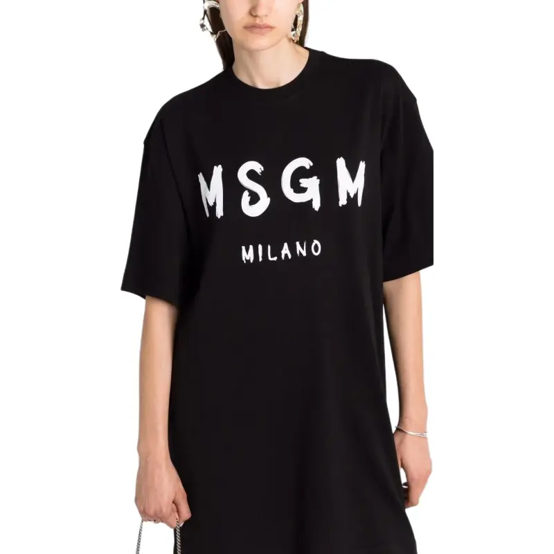 MSGM Logo Printed Crewneck T Shirt Dress-4