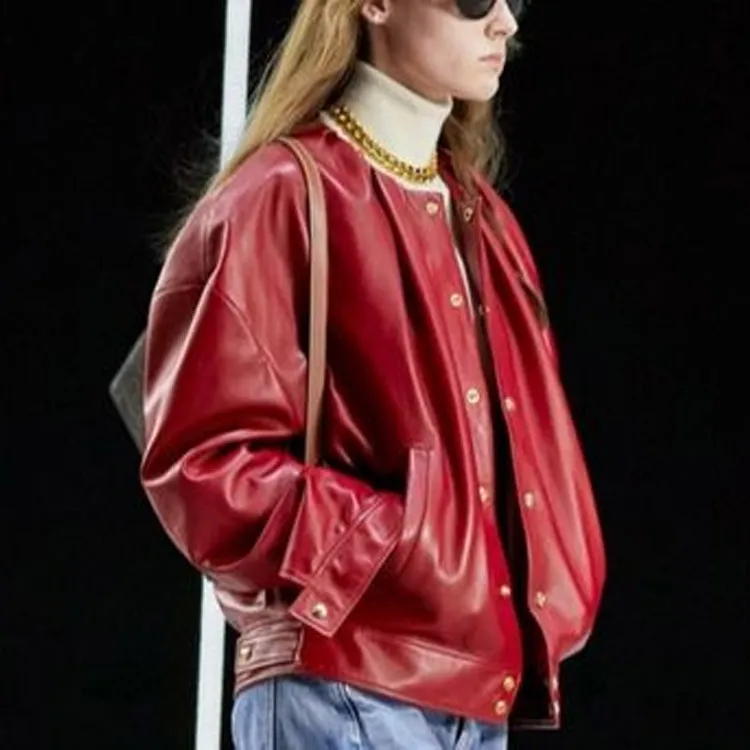 CELINE Leather Jackets Women's Red-2