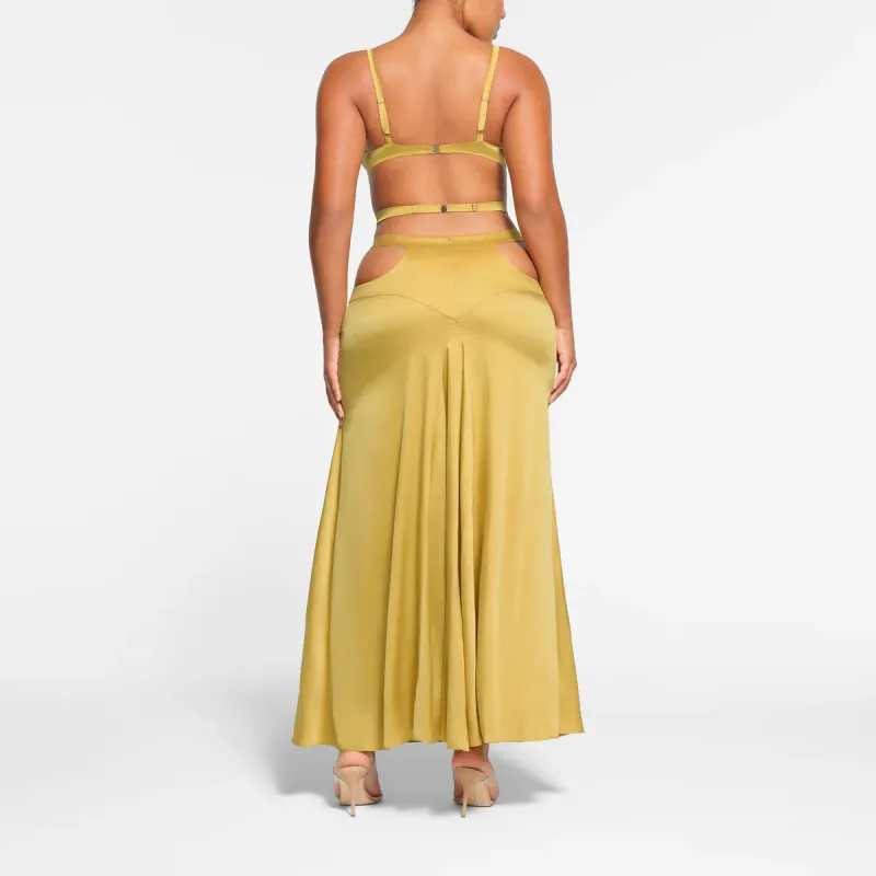 SKIMS SILK STRAPPY LONG SLIP DRESS Slip Dresses Women's Topaz/Yellow Jade-1