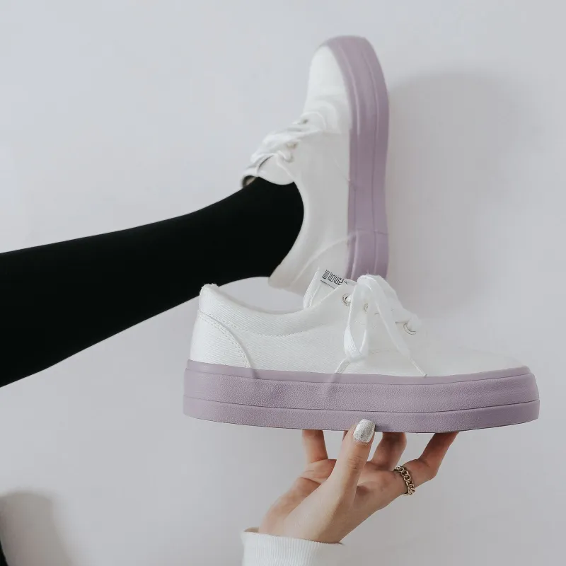Feiyue Abrasion-Resistant Slip-Resistant Low-Top Canvas Shoes Women's White Purple-5