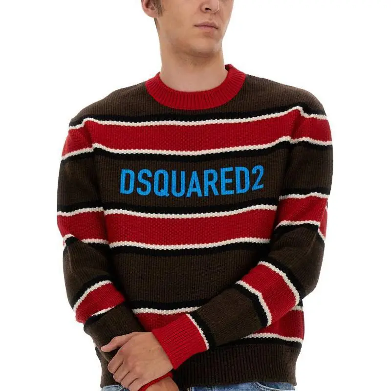 DSQUARED 2 Logo Print Crewneck Striped Jumper-4