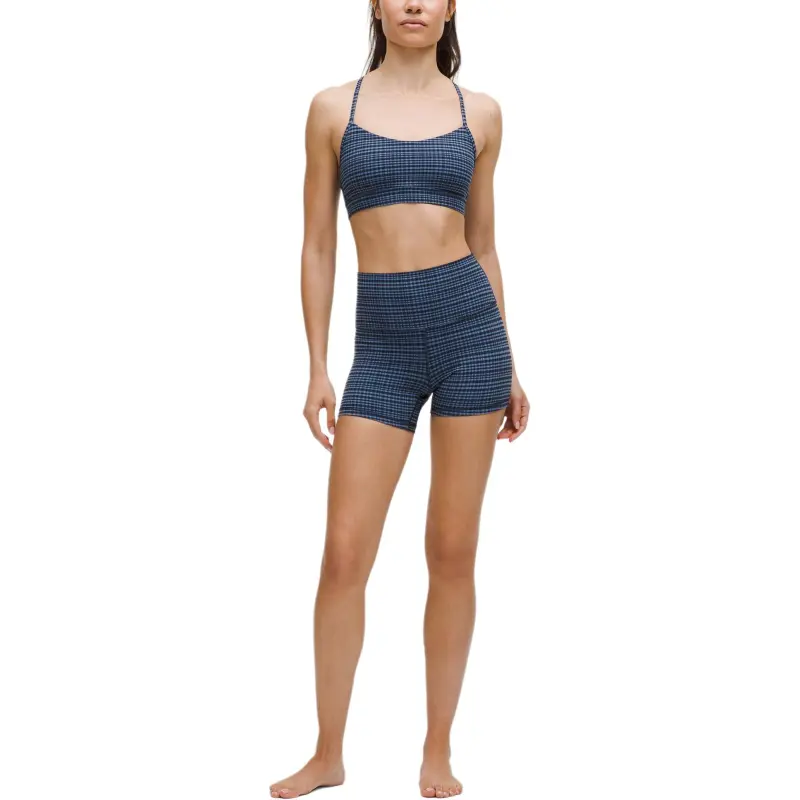Lululemon Align™Nulu™ Yoga Shorts 4' Women's Washed Denim Blue Multicolor Light Reflecting Plaid-1