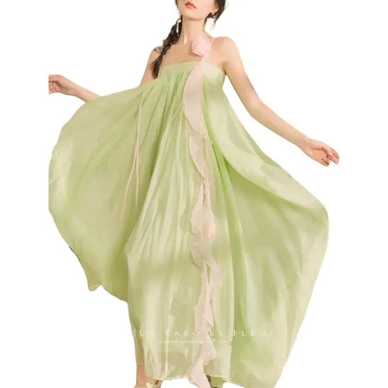 QIAOYUHUAZUN Slip Dresses Women's Green-2