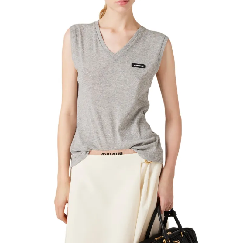 MIU MIU Logo Patch V Neck Tank Top-1